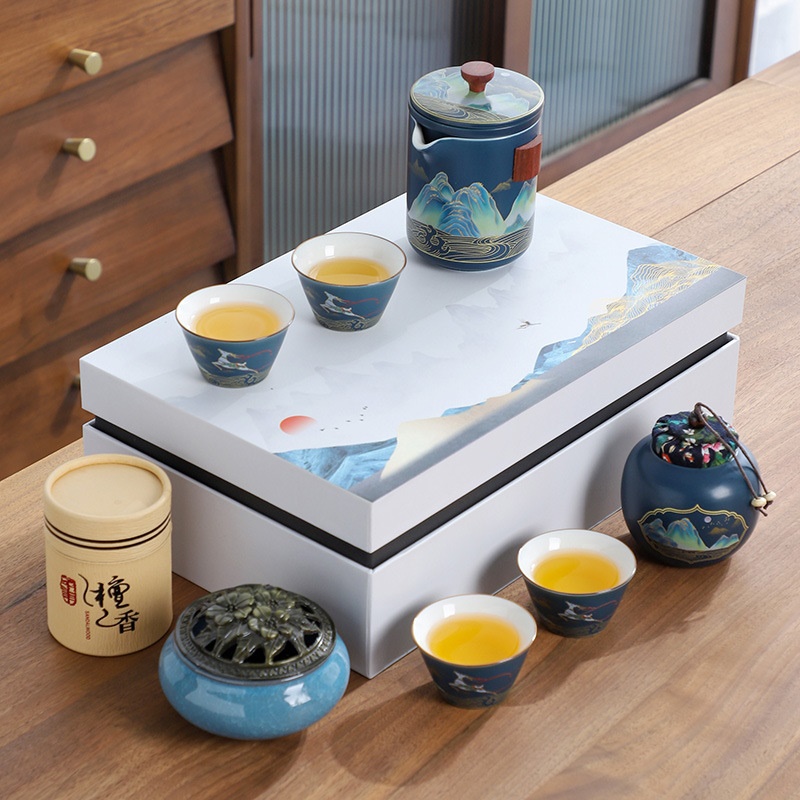 旅行茶具套装快客杯办公家用大套功夫茶具带香道实用纪念高档礼品