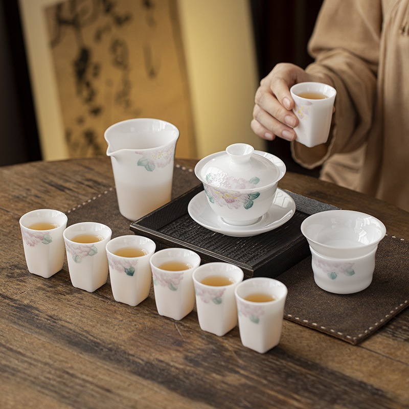 德化冰种玉瓷茶具套装盖碗茶杯整套功夫家用陶瓷茶具高档会客礼品